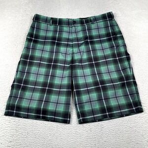 Nike Golf Shorts Mens Size 36 Green Black Plaid Tour Performance Dri Fit Stretch